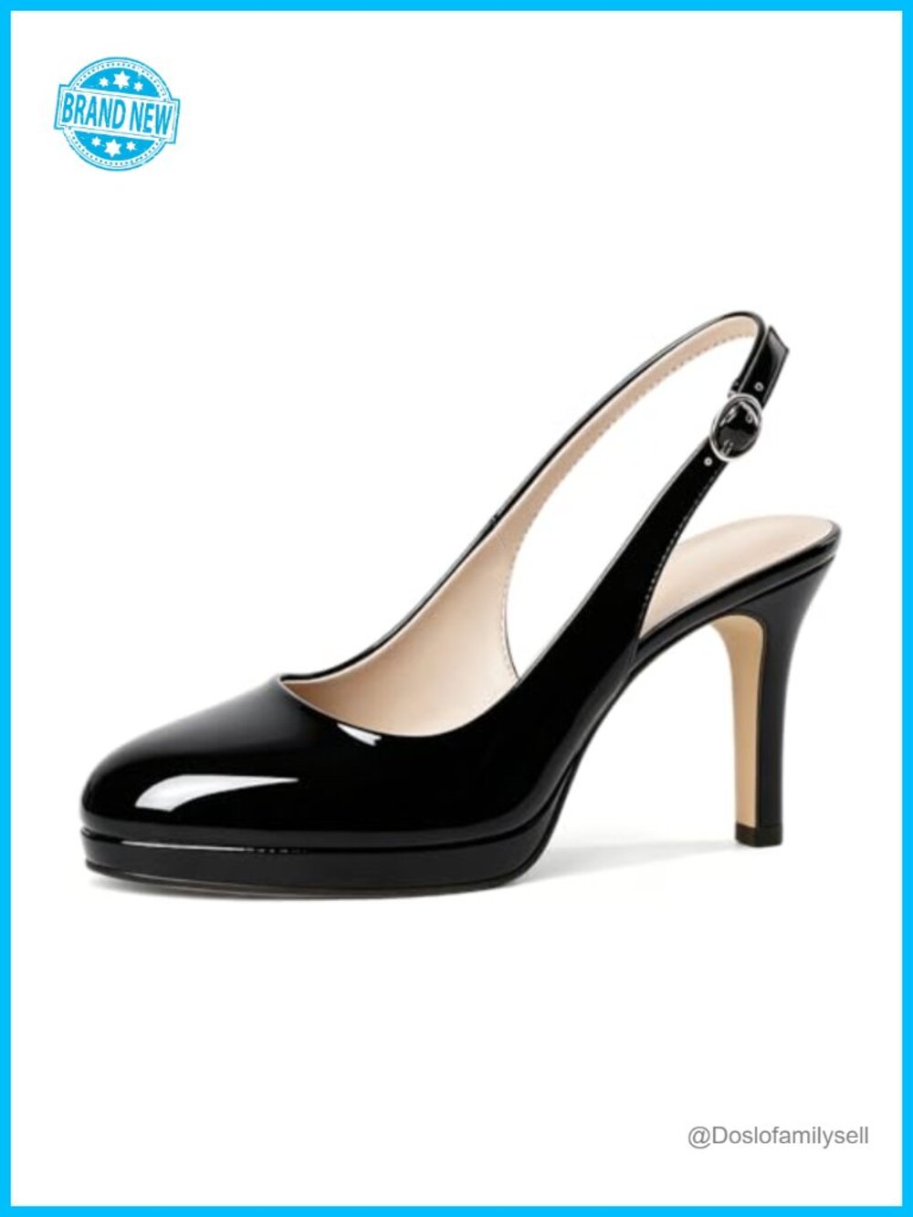 Platform Slingback High Heels Patent Leather Block Heel Ankle Strap Dress Pumps
